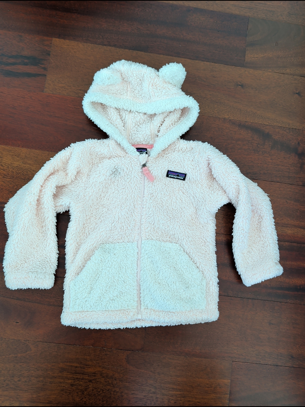 Patagonia Kids Pale Pink Sherpa Hoodie with Bear Ears